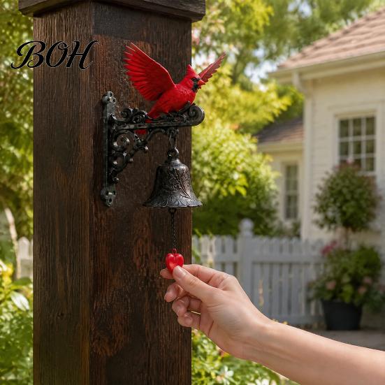 Decorative Doorbell Plaque Red Bird Garden Bell, Vintage Style Wall Mounted Outdoor Dinner Durable Resin Bell Decor Yard for Porch Patio Entryway