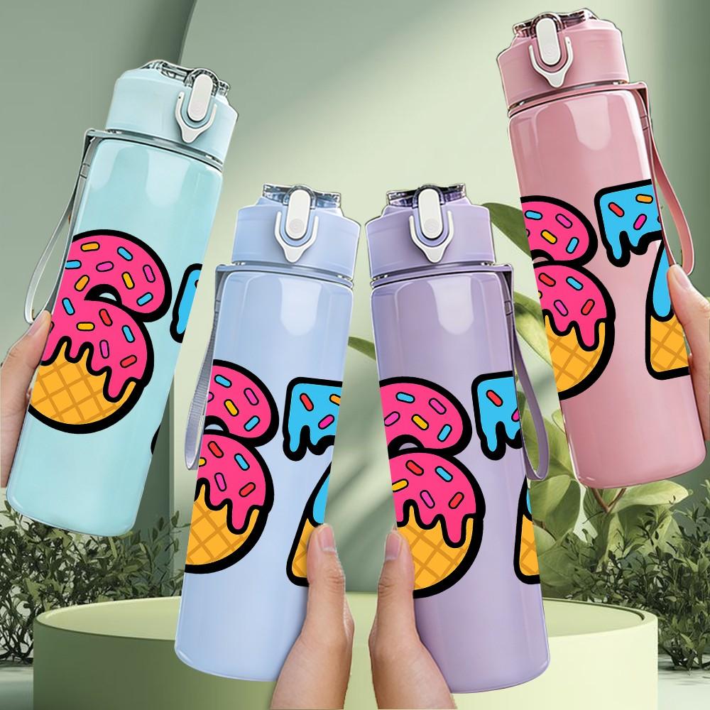 1PC Donut Number Sixty Seven 750ml Color Plastic Sports Water Bottle Leakproof Flip Straw Lid Suitable for Sports Office Home Use