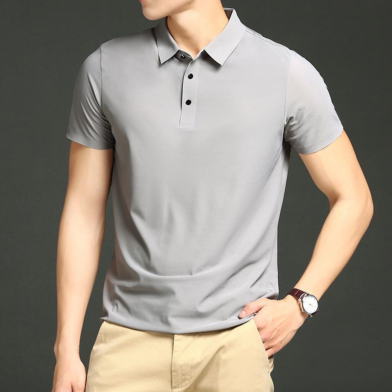 Summer Men's Ice Silk POLO Shirt Seamless Nylon Youth Lapel T-shirt Short-sleeved Business Men's Clothing