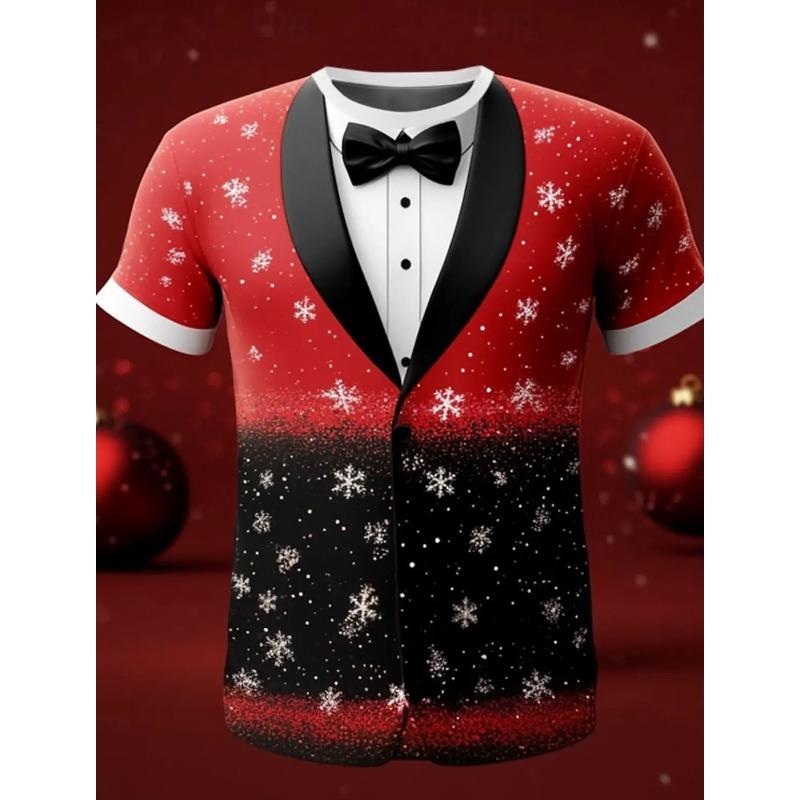 Летний топ с круглым вырезом и 3D-принтом на рождественскую тематику с галстуком-бабочкой, модные повседневные футболки с короткими рукавами для мужчин