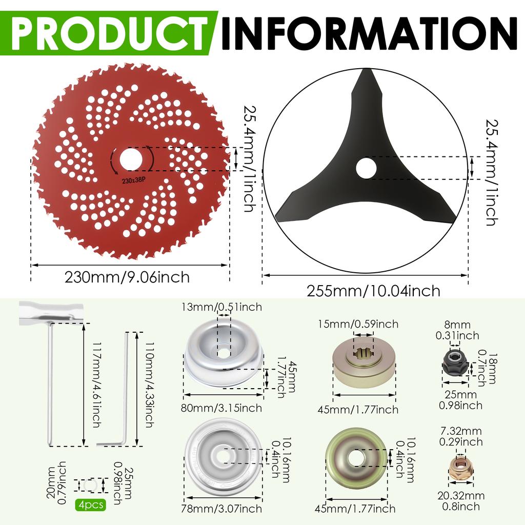 Комплект лезвий для кустореза из марганцевой стали Power Teeth Запасные лезвия для бензинового триммера с прямым валом для садоводства