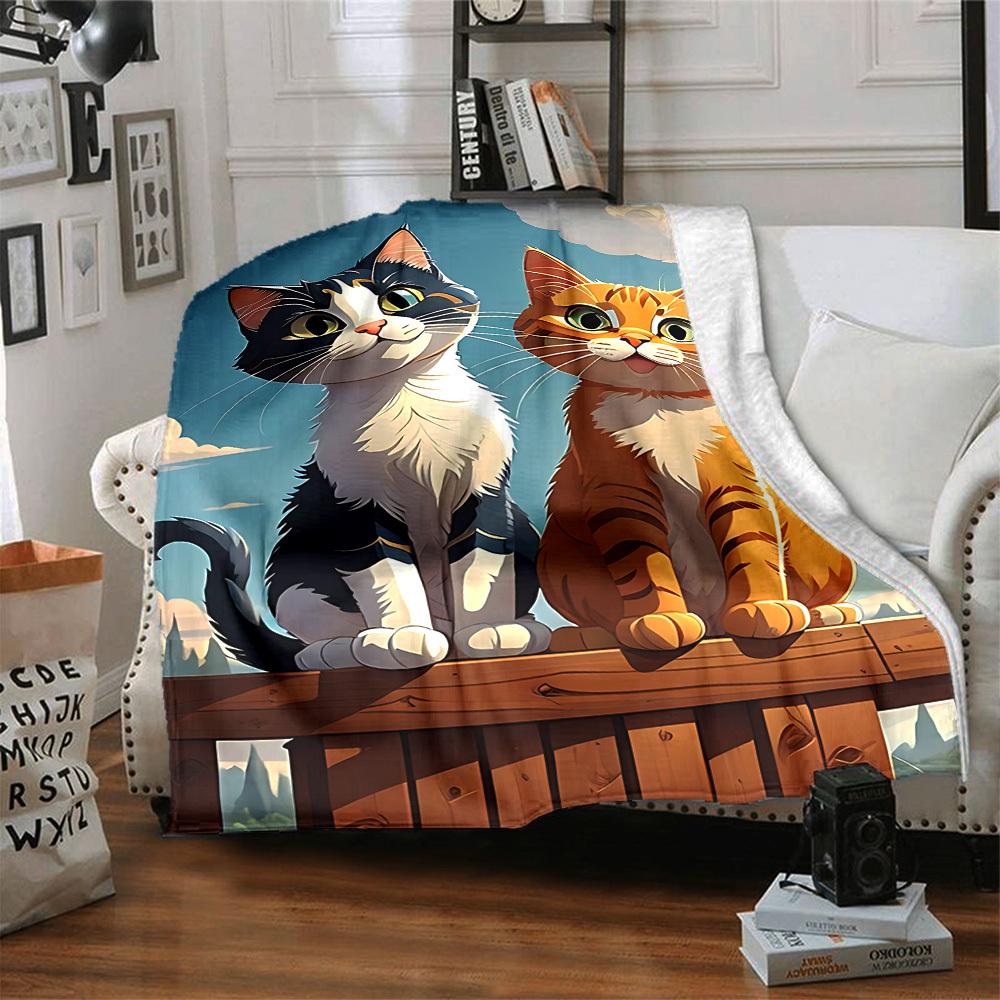 1pc Kittens Cats Lightweight Flannel Blanket, Comfortable and Warm Blanket, for Office and Camping Sofa Bed005