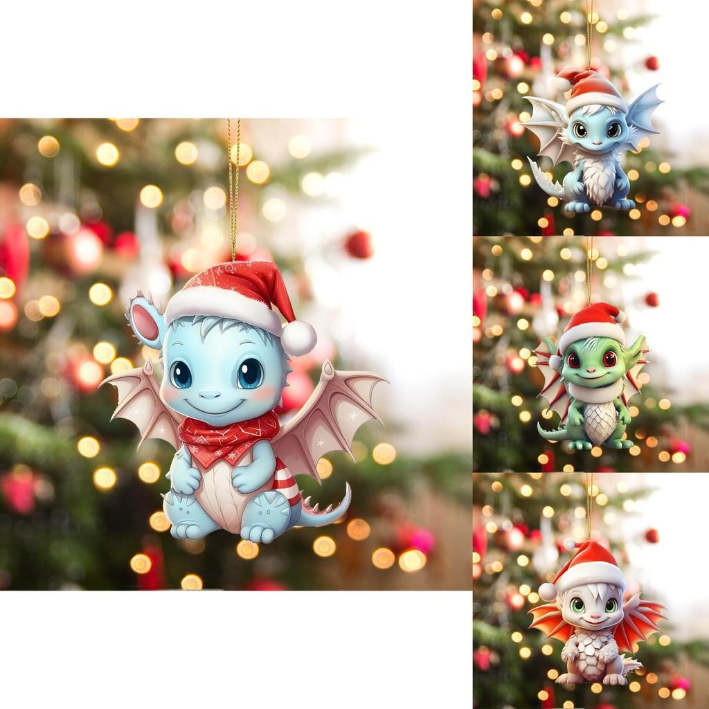 Vibrant Acrylic Christmas Decorations Cartoon Dinosaur Car Hangers For Unique Holiday Decor