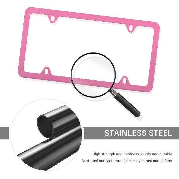 2PCS Colorful Car License Plate Frames With Gaskets Screws & Caps,Stainless Steel 4 Holes License Plate Holder Fits U.S. Standard,Universal Car