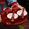 Красный свадебный чайный набор: Набор для тостов, дарственный набор: пара мисок, чашек, палочек для еды и чайной посуды