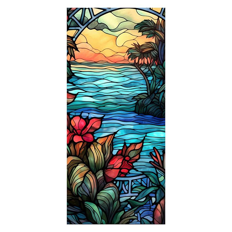 45x100 см окрашенная цветная тропическая растительная пленка для окон и дверей ПВХ статическая адсорбционная стеклянная наклейка для домашнего декора съемная