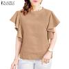 Women Casual Round Neck Summer Ruffles Short Sleeve Blouse
