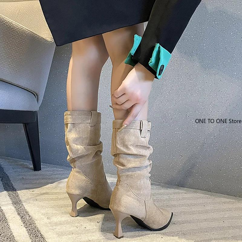 2025 Женские сапоги на высоком каблуке, растягивающиеся до колена, модные элегантные туфли для танцев, осенние женские современные длинные сапоги с острым носком