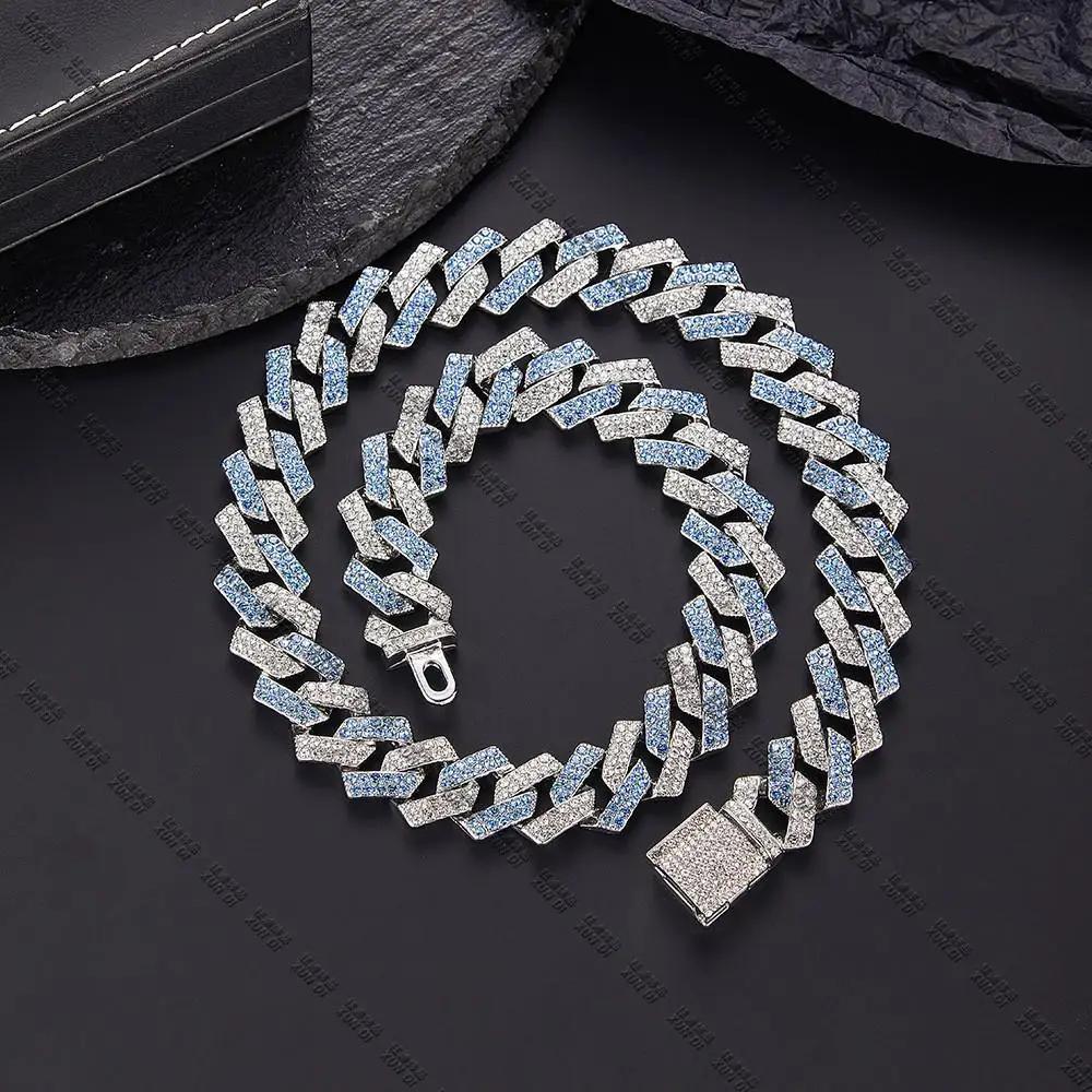 14/15mm Purple Lab Diamond Dog Cuban Chain Collar Secure Buckle Pet Necklace Jewelry Accessories For Small Medium Large Dogs Cat