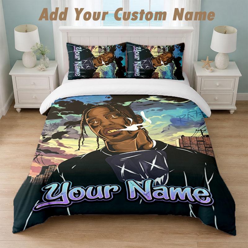 Bedding Set 1 Duvet Cover 2 Pillowcases Travis Scott Print Soft Bed Linen Bedroom Decor