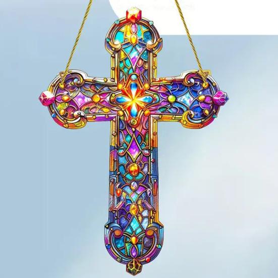 Rose Suncatcher Pendant 2D Flat Dyed Acrylic Pendant Stained Glass Decorations Faith