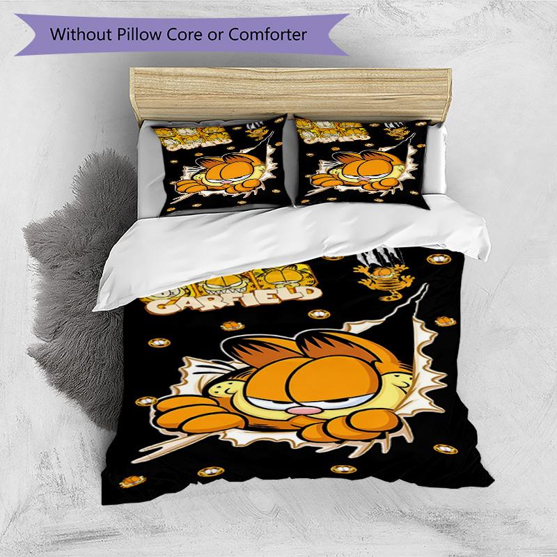 3pcs Duvet Cover Set (1*Duvet Cover + 2*Pillowcase, Without Core), Garfield Print Bedding Set, Bedroom Decor, All‑Season, Birthday Gift