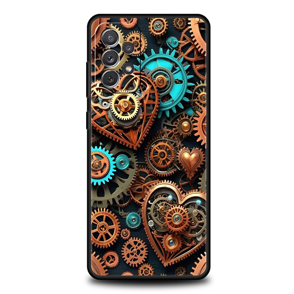 Чехол для телефона Samsung Galaxy A55 A53 A52 A52S A51 A41 A35 A32 A25 A23 A15 A13 A71 A72 5G Мягкий ТПУ корпус Механический узор с шестеренками