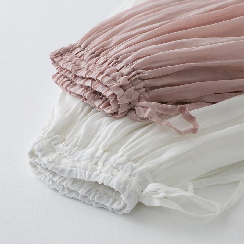 Cotton Solid Casual Long Skirt for Women Elastic High Waist Tie Ruffled Patchwork Mesh Embroidery Skirt Summer Breathable Lightweight Soft Comfy Skirt