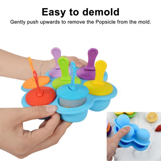 Silicone Ice Cream Mold 7 Holes Easy Release Clean Multifunctional DIY Popsicle Molds BPA Free Food-Grade Popsicle Making Kit