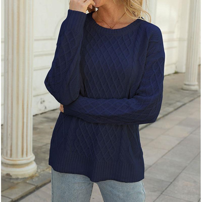 Women's Autumn and Winter Knit Crew Neck Solid Color Loose Pullover Sweater