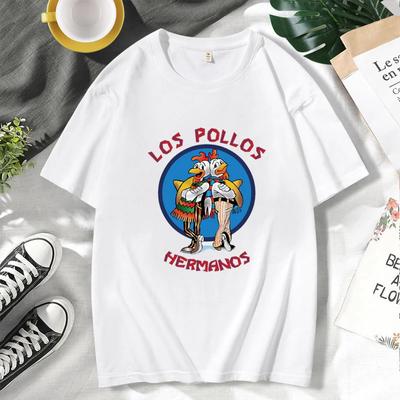 Женская футболка LOS POLLOS Hermanos с забавным принтом унисекс, модная повседневная футболка с короткими рукавами из хлопка и дышащей ткани, футболка Chicken Brothers
