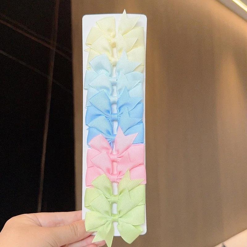 10 шт./набор Красочный бант из репсовой ленты Заколка для волос Девочки Милые Чир Бант-бабочка Заколка-автомат Головной убор Детские аксессуары для волос