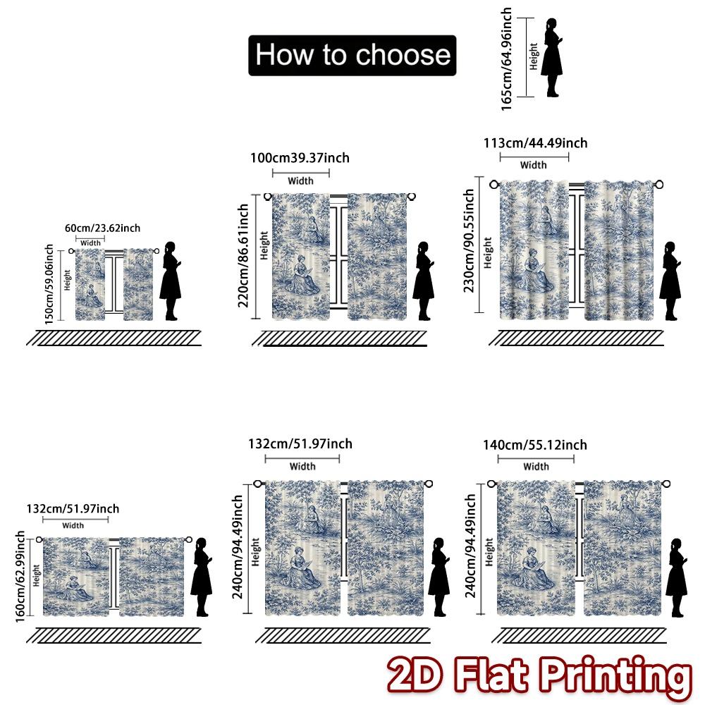 2D FLAT PRINTING 2pcs Curtains (Without Rod) Elegant Garden Scene Modern Curtain Modern Prints Light Filtering Curtains Easter