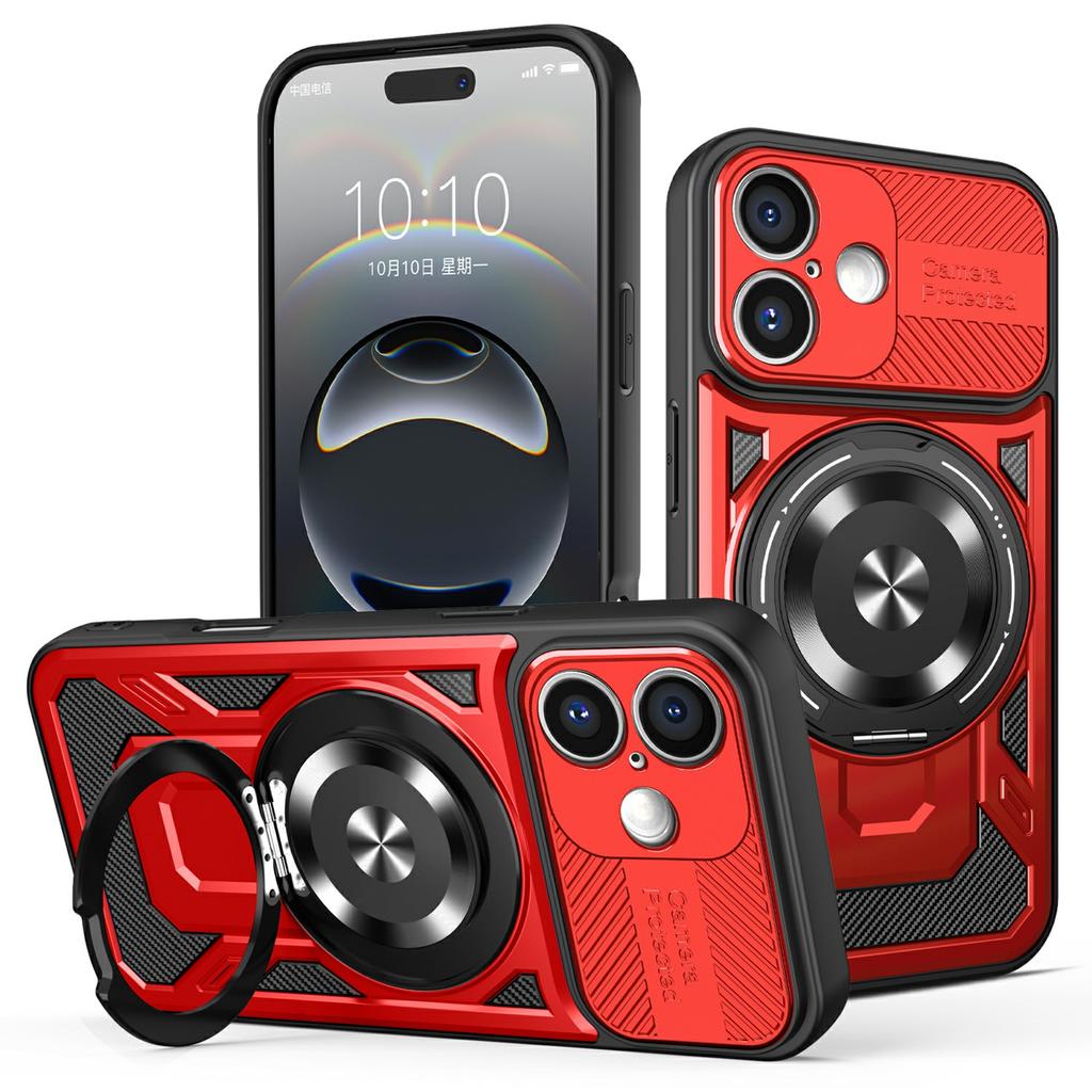 For iPhone 16 Magnetic Case Rotating Kickstand TPU+PC Phone Cover