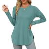 Womens Long Sleeve Round Neck Shirts Side Split Basic Loose Tunic Tops Casual Shirts