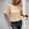 Women's Vintage Top Bubble Sleeve Round Neck Solid Color Sequin T-shirt