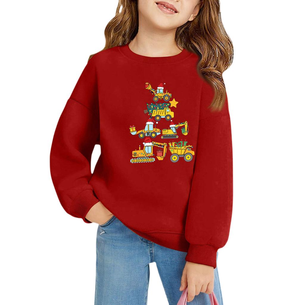 Рождественские пуловеры с круглым вырезом для девочек, детские топы с принтом