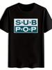 Черная графическая футболка "SUB POP" - Повседневная с круглым вырезом