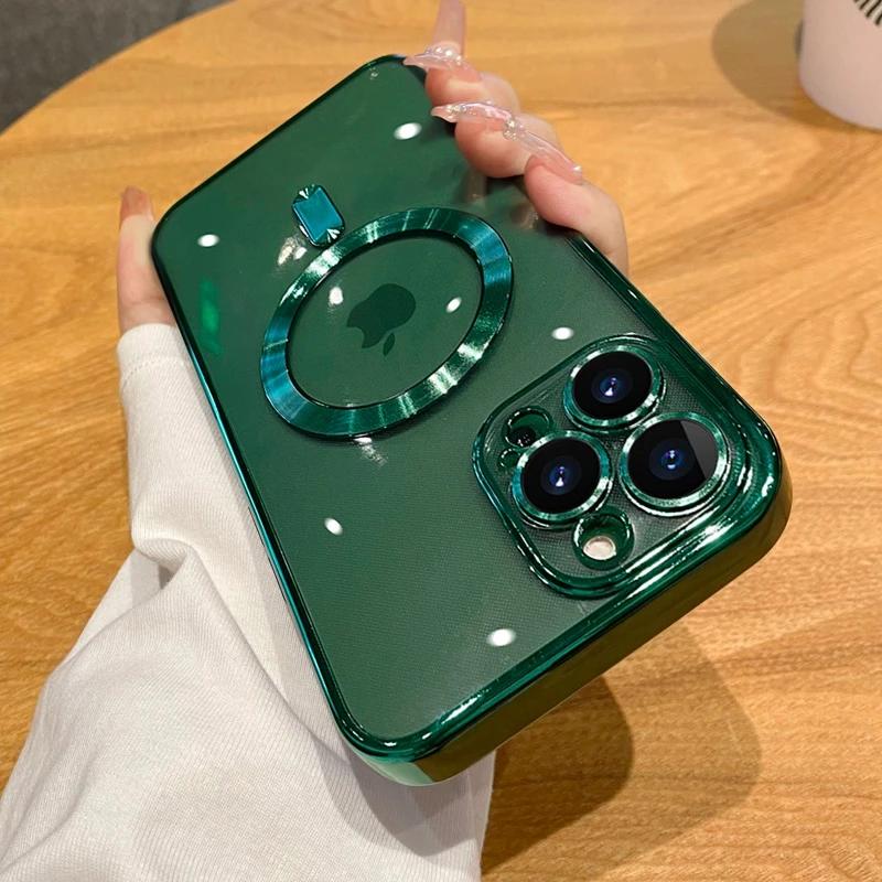 Роскошный беспроводной чехол Magsafe для iPhone 15 14 13 12 11 16 Pro Max Plus прозрачный магнитный бампер