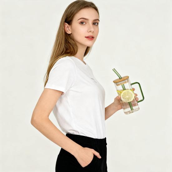 Квадратный стеклянный стакан с ручкой и крышкой 380 мл прозрачная кофейная чашка портативная банка для чая и молока для горячих и холодных напитков