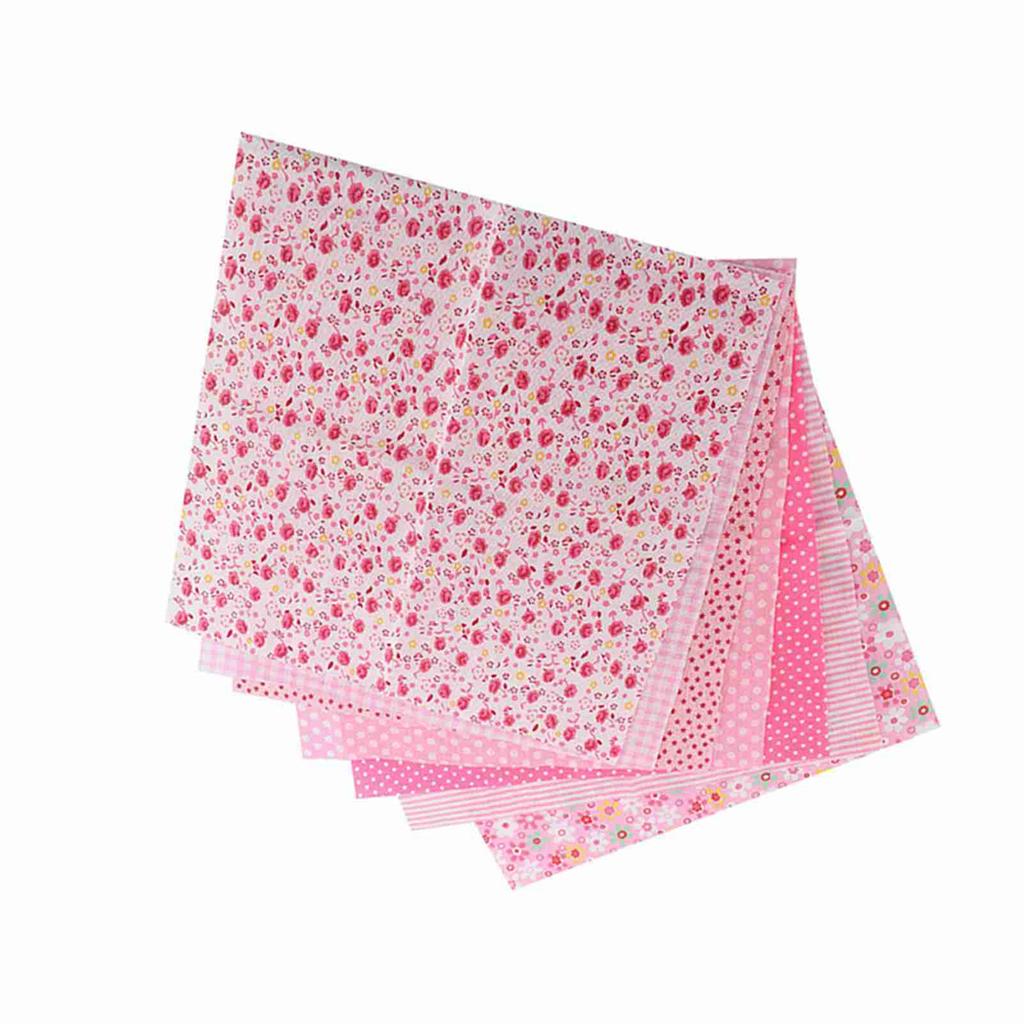 7pcs 25*25cm Cotton Fabric DIY Assorted Squares Pre Cut Bedding Suite Quarters Bundle (Pink)