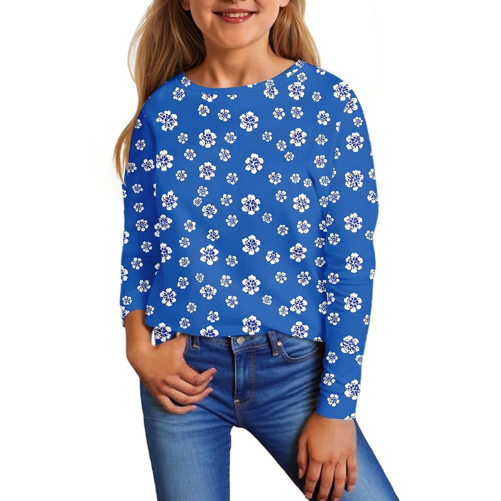 Детские топы с длинным рукавом, повседневная футболка с принтом, пуловер с круглым вырезом, блузка