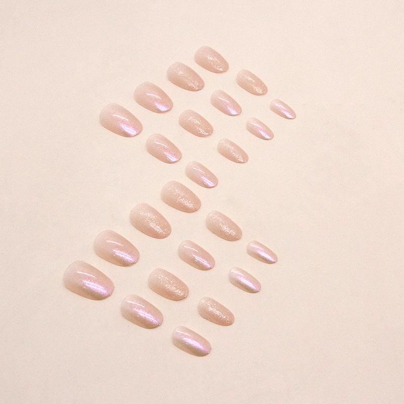 24 Pieces European and American Sweet Girl Ins Wind Manicure Pure Desire Aurora Glitter Fake Nails Oval Round Head Manicure