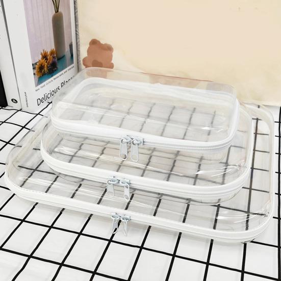 1/3Pcs Double Zippered Hard Pouch Storage Box Transparent Design Stackable Waterproof Cosmetic Storage Organizer Travel Small Toiletry