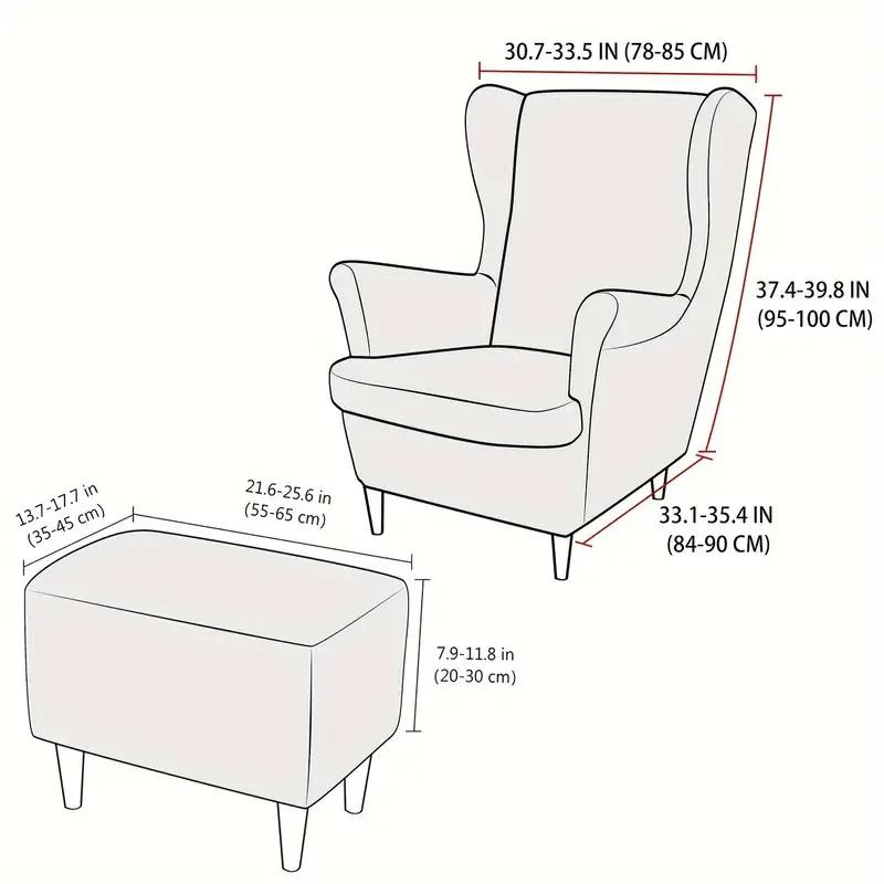 3pcs/set Elastic Jacquard Wing Chair Covers Water Repellent Single Wingback Chairs Cover Armchair Slipcovers with Ottoman Cover