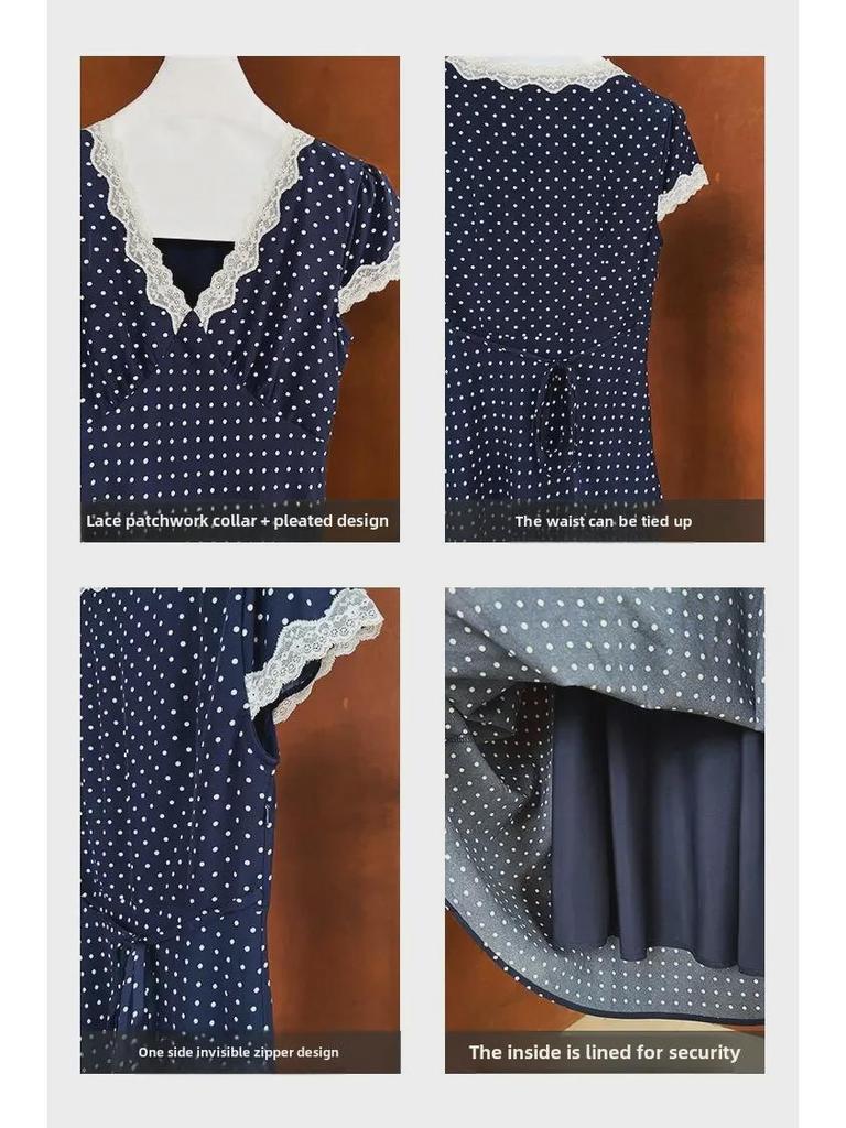 Летнее платье Luxi с V-образным вырезом и французским кружевом в горошек - облегающая длинная юбка