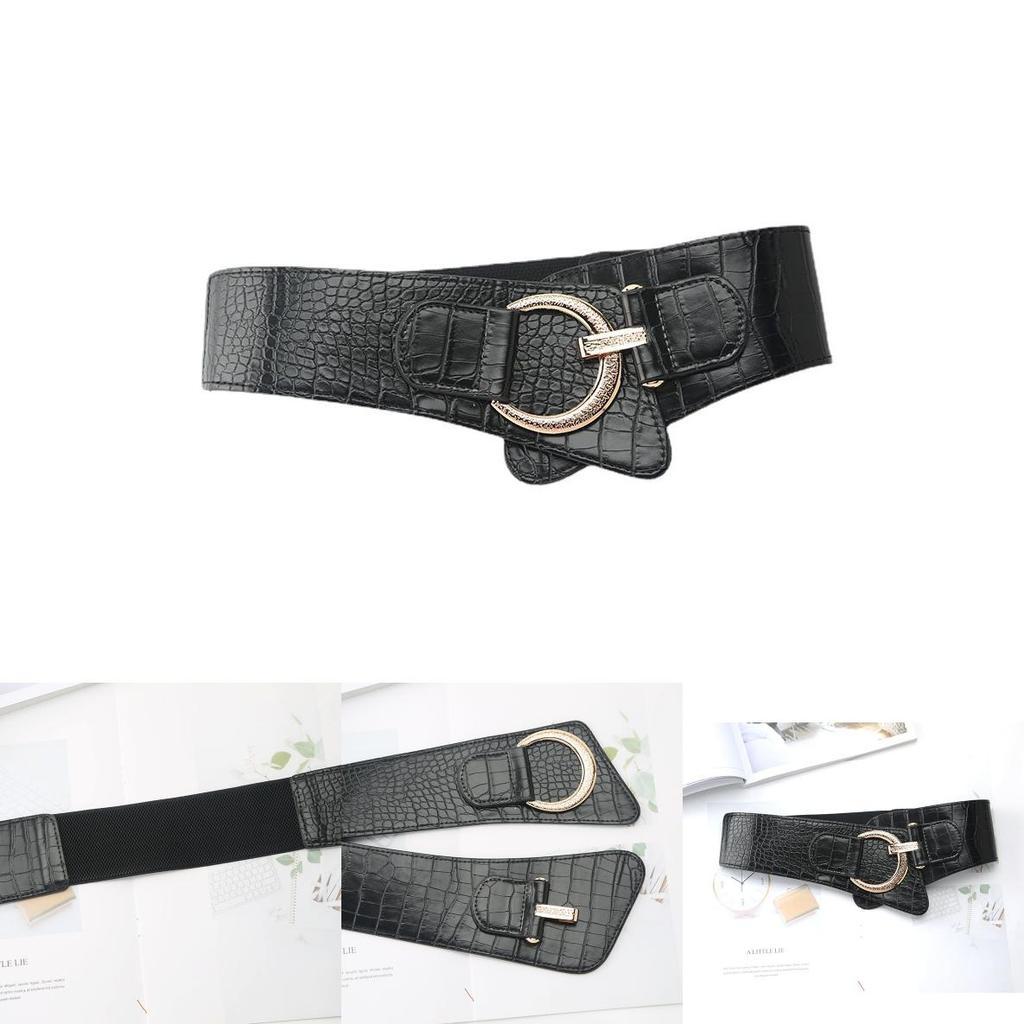 Womens Wide Elastic Waist Belt For Dresses And Coats With Cshaped Buckle And Stitching Design