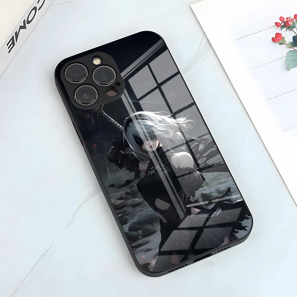 Чехол для телефона N-NieR Automata 2B для IPhone 17 Pro Max 15 Pro 16 14 Plus 12 13 Mini 11 Pro Ударопрочный стеклянный чехол