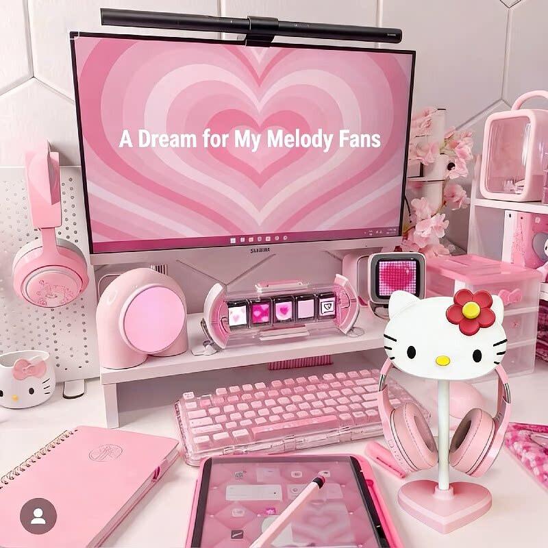 Розовый держатель для наушников Hello Kitty с основанием в виде сердца