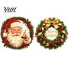 Festive Garland Decorations Christmas Wreath Window Stickers, Retro Santa Claus PVC Decals, Waterproof Decorative Seasonal Storefront Display