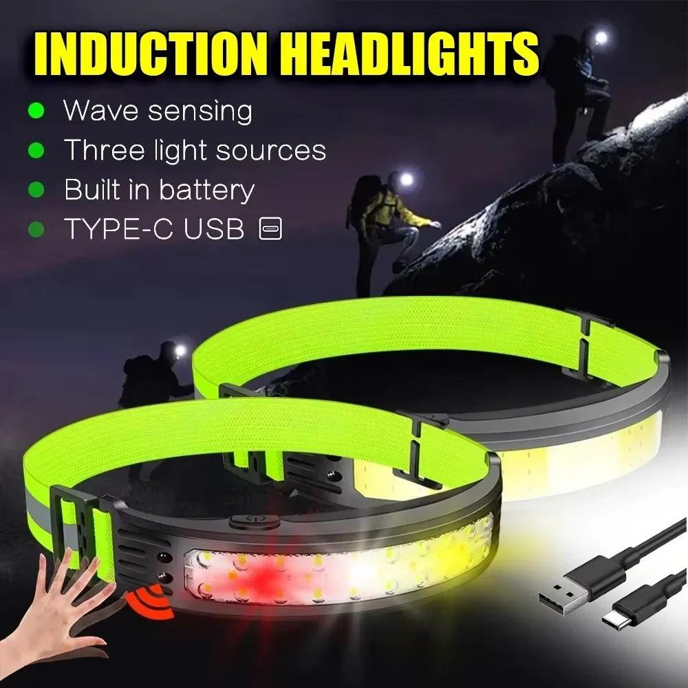Waterproof COB LED Headlamp Powerful Wave Sensor LED Headlight USB Rechargeable Head Lamp Hiking