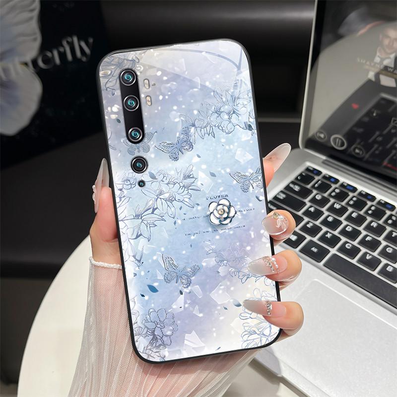 Tempered Glass Hard Phone Case For Xiaomi Mi Note 10 CC9 CC9E 9T 9 SE Lite A3 Redmi K20 Pro Luxury Butterfly Shockproof Cover