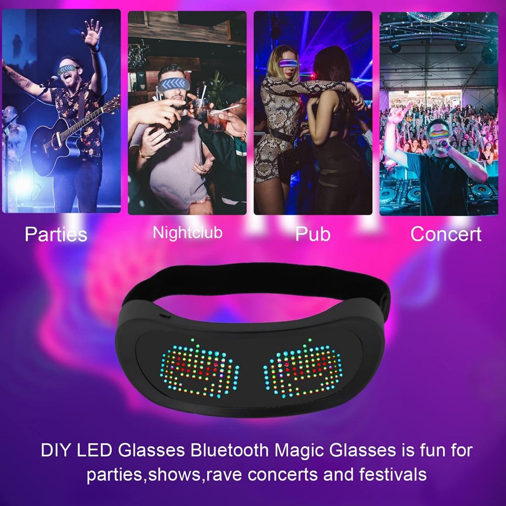 LED Smart Glasses Support APP Control, Party Bluetooth Glasses for Birthday, Bar, Flashing Display DIY Animation, USB Rechargeable Shining Glasses