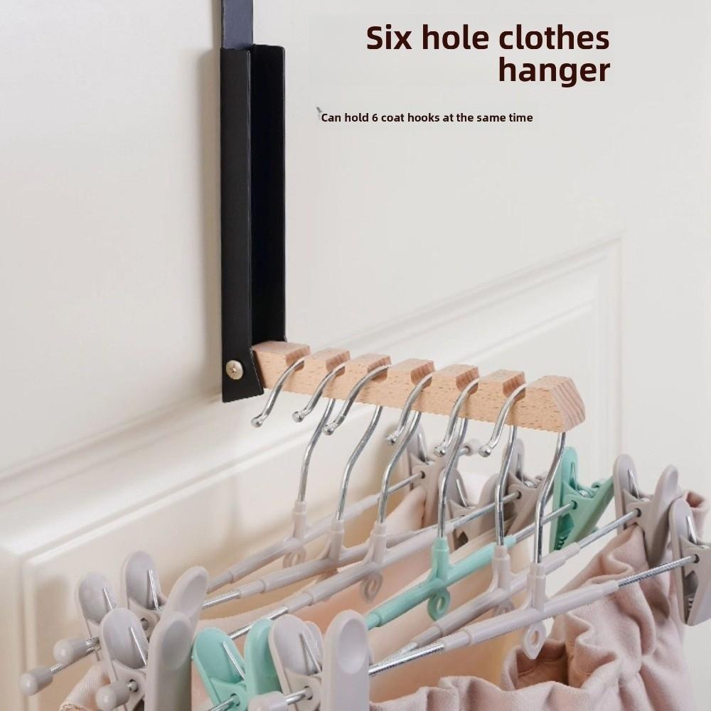Wooden Over The Door Hanger 6 Slots Hanging Coat Rack New Clothes Drying Rack  for Travel
