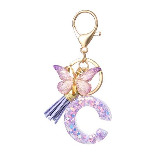 Purple Series Keychain Pendant Sequins Star Initial Letter Key Chain