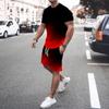 Summer Arrivals Men's 2 Piece Tshirts Sets Red And Black Gradient 3d Prited T-shirt Shorts Suits Men Oversized Streetwear