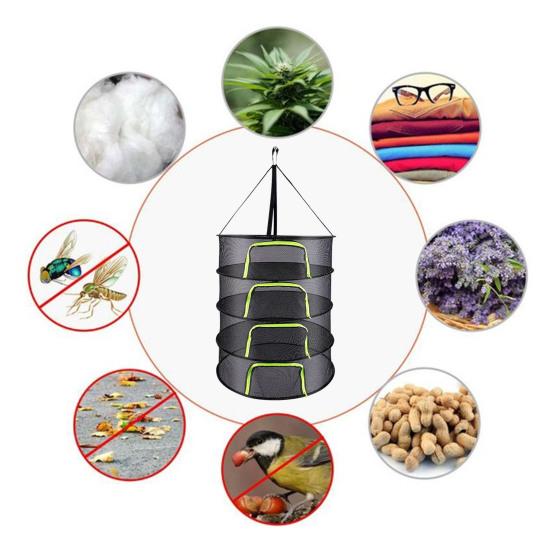 60 см складная сетка для сушки трав 2/4/6/8 слоев круглая сетка для сушки растений корзина с молнией прочная для использования в помещении и на открытом воздухе многоцелевая подвесная трава
