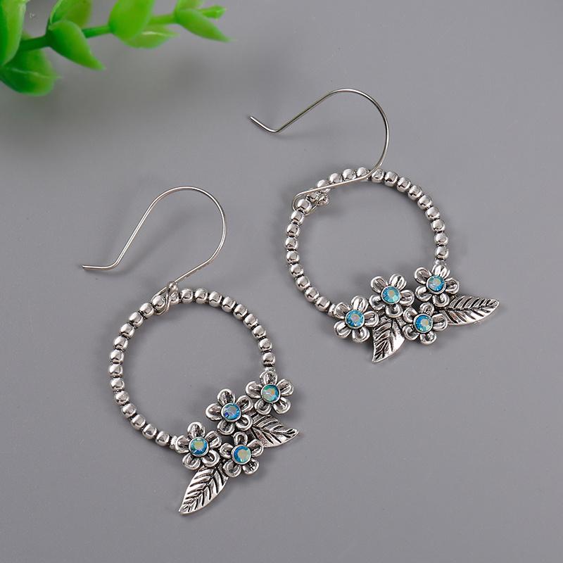 Полый круглый дизайн с цветочным декором, висячие серьги с инкрустацией синтетическими драгоценными камнями, ретро богемный стиль, нежный женский подарок