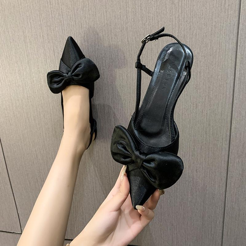 Fashion Bow Sexy Women Flats Sandals Fashion Dress Elegant Shoes New Summer 2024 Party Outdoor Pointed Flat Bottomed Sandals