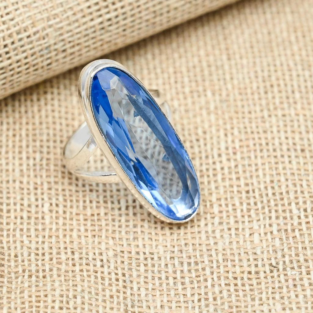 AAA+ Blue Topaz Gemstone 925 Sterling Silver Handmade Unique Jewelry Women Ring